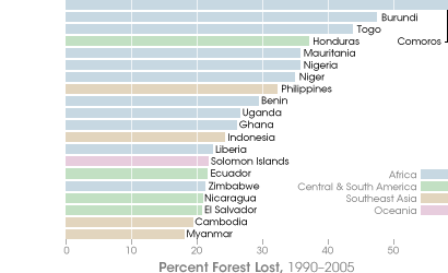 Graph of tropical forest loss by area deforested