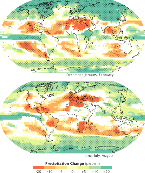 Maps of predicted future precipitation based on global circulation models.