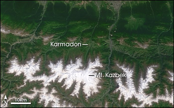 Satellite Image of Mount Kazbek and Karmadon