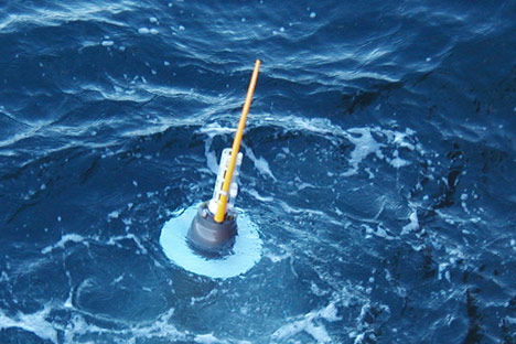 Photograph of an Argo float surfacing.