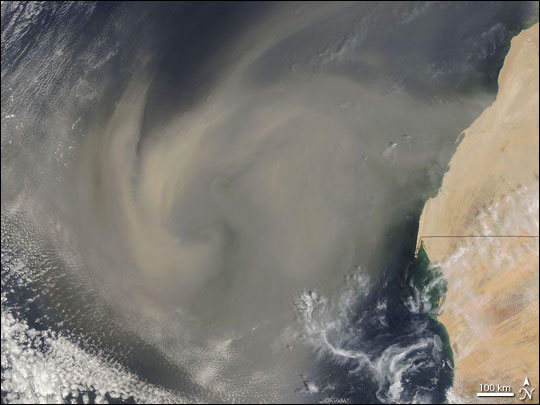 Satellite image of African dust blowing over the Atlantic