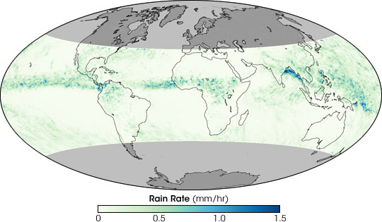 Map of rainfall based on data from the Tropical Rainfall Monitoring Mission (TRMM)