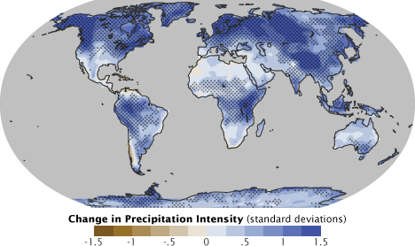 Map of modeled precipitation intensity change.