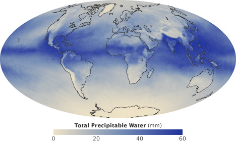 Map of total precipitable water for August 2010.