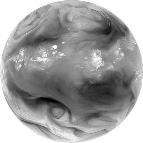 Satellite (METEOSAT) image of water vapor in the atmosphere.