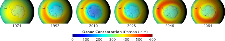 Maps showing recovery of the ozone hole.
