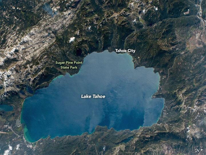 A photograph of Lake Tahoe from the International Space Station.