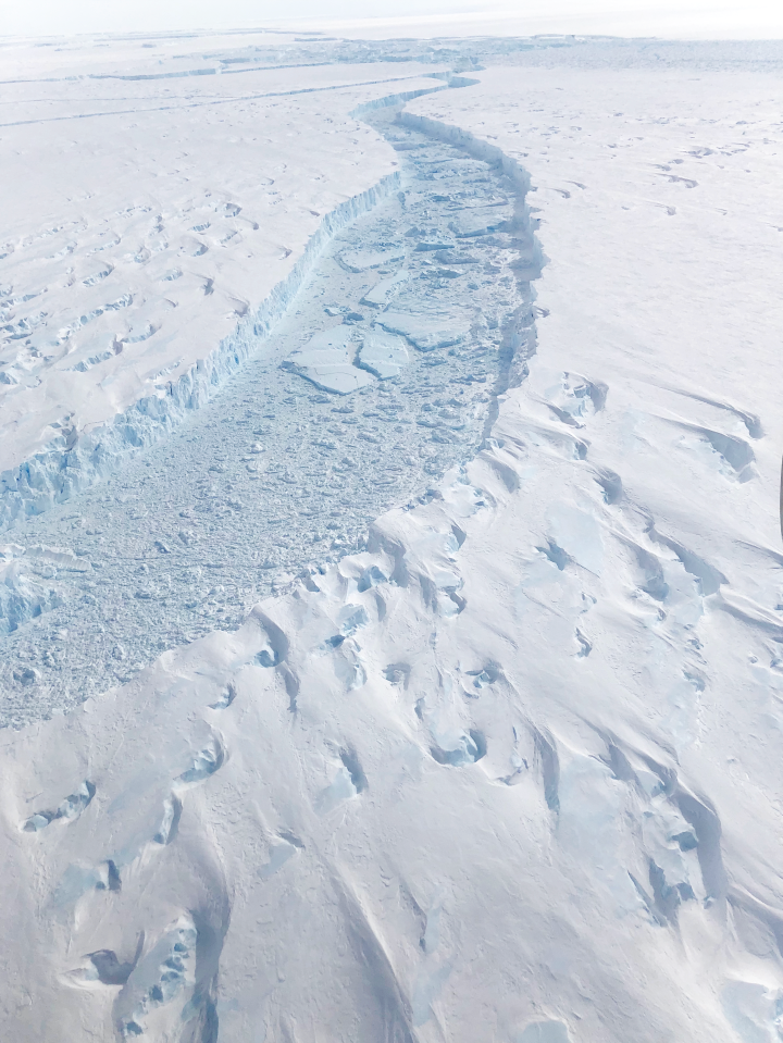 Sea ice between Pine Island Glacier and the newly calved Iceberg B-46; Photo by Kate Ramsayer, NASA, 2018
